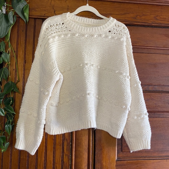 Lou & Grey Sweaters - Lou & Grey Cream Alpaca Blend Pom Pom Knit Crop Sweater Size M